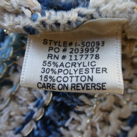 Lovestitch Long Cardigan Open Front OOAK Striped Blue Gold Metallic Drop Sleeve - Picture 11 of 12